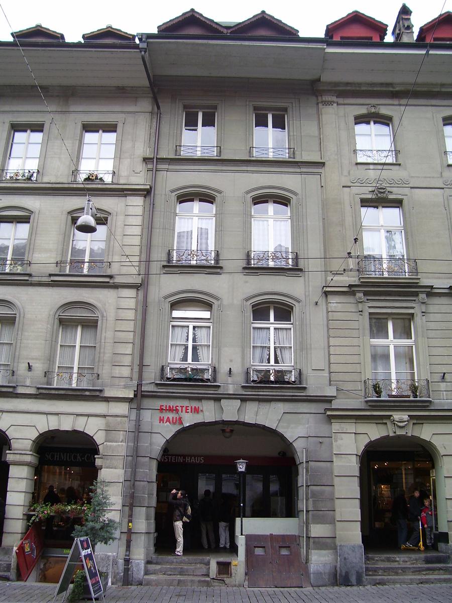 The Einstein House on the Kramgasse in Bern, a tall stone building with a stone arcade at street level.