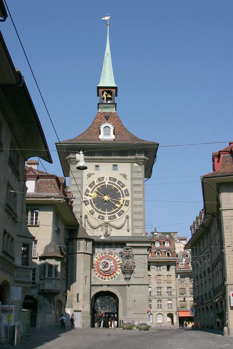 The Zytglogge, Bern's medieval clock tower, a tall stone gate-tower with a clock face.